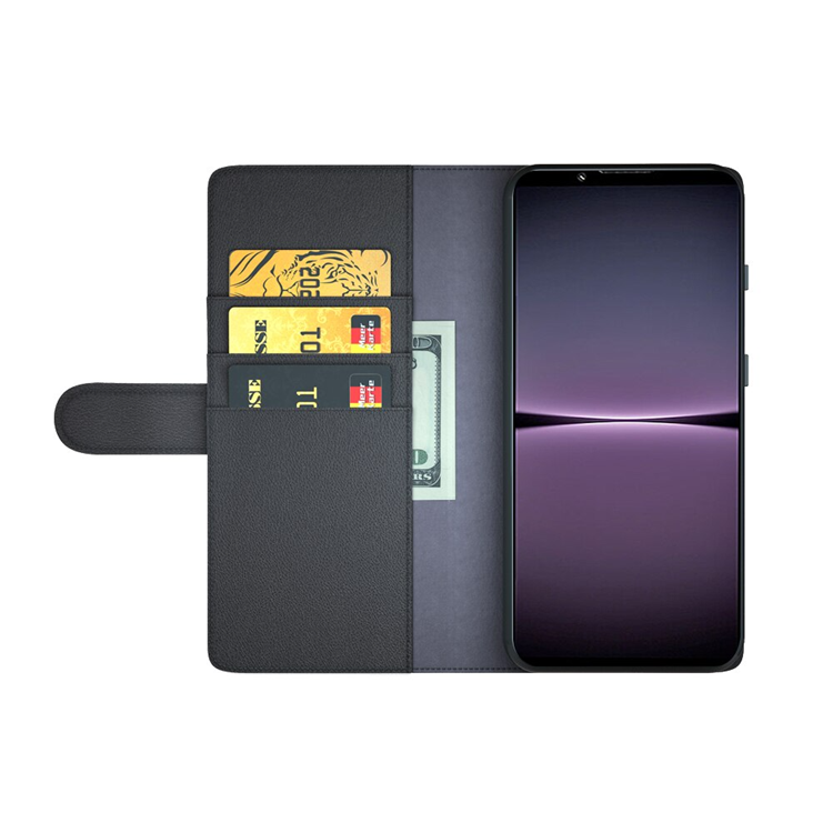 A-One Brand - Sony Xperia 1 IV Plånboksfodral Äkta Läder - Svart