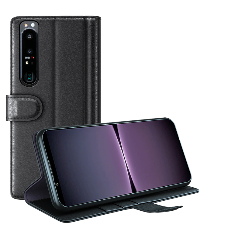 A-One Brand - Sony Xperia 1 IV Plånboksfodral Äkta Läder - Svart