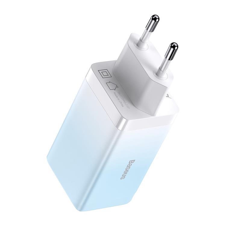 BASEUS - Baseus GaN3 Pro Snabbladdare 65W EU + Typ-C Kabel 100W 1m - Molnblå