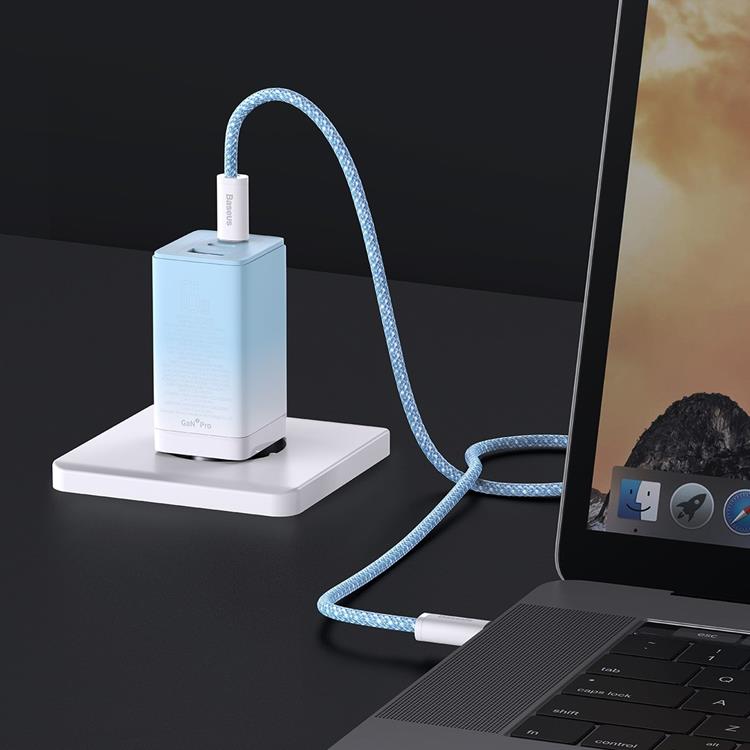 BASEUS - Baseus GaN3 Pro Snabbladdare 65W EU + Typ-C Kabel 100W 1m - Molnblå