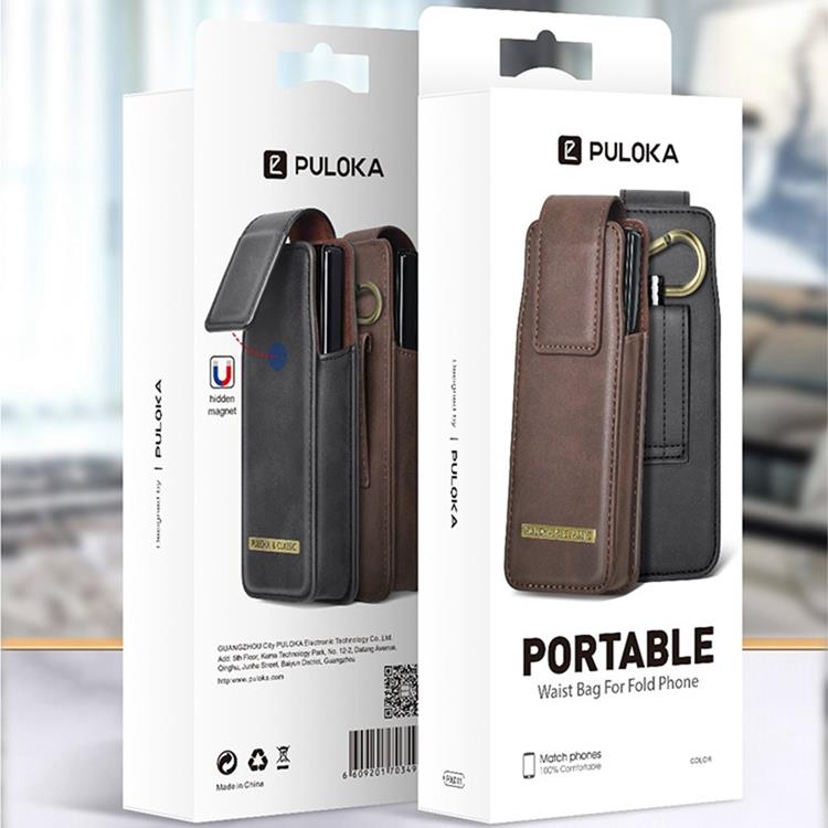 UTGATT1 - PULOKA Galaxy Z Fold 4/Z Fold 3 Bältesväskor Holster Vertical - Brun