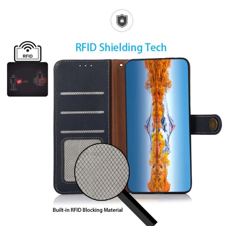 KHAZNEH - KHAZNEH iPhone 14 Plånboksfodral RFID Äkta Läder - Blå