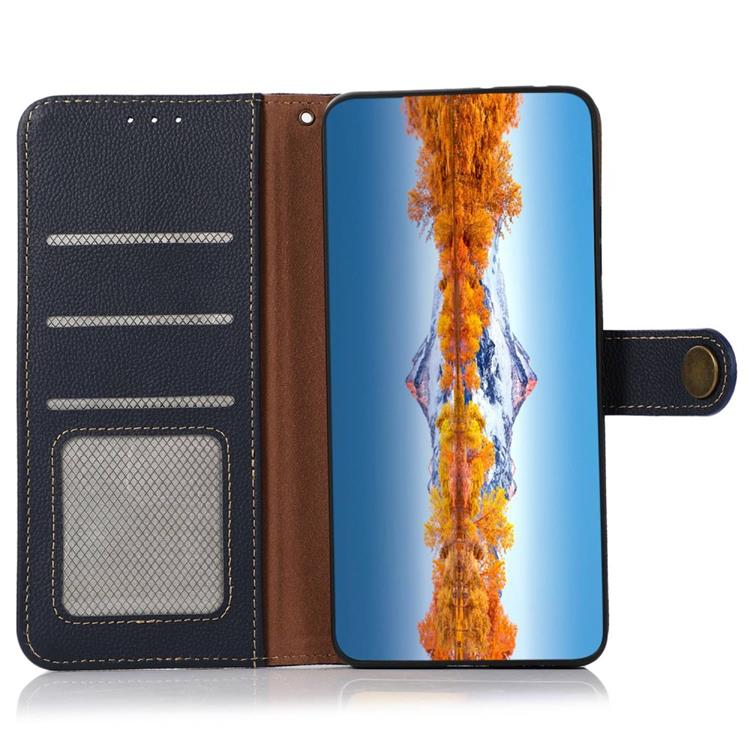 KHAZNEH - KHAZNEH iPhone 14 Plånboksfodral RFID Äkta Läder - Blå