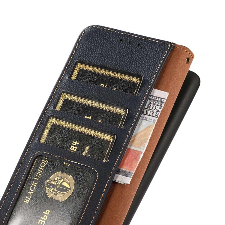 KHAZNEH - KHAZNEH iPhone 14 Plånboksfodral RFID Äkta Läder - Blå