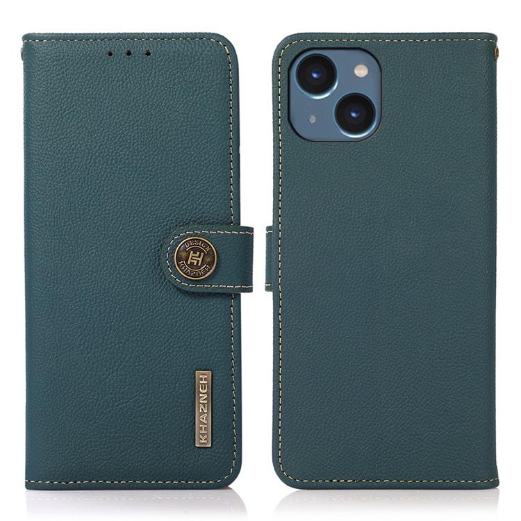 KHAZNEH - KHAZNEH iPhone 14 Plus Plånboksfodral RFID Äkta Läder - Grön