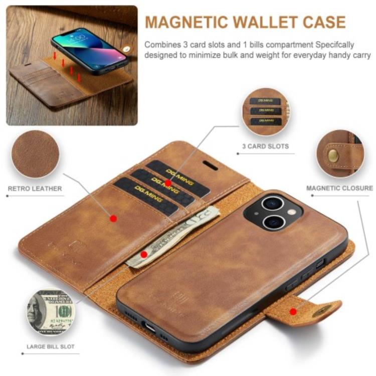 DG.MING - DG.MING iPhone 14 Plånboksfodral Split Detachable Flip - Brun