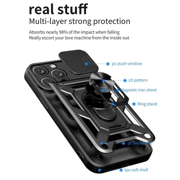 A-One Brand - iPhone 14 Pro Max Skal Kameraskydd Kickstand - Svart