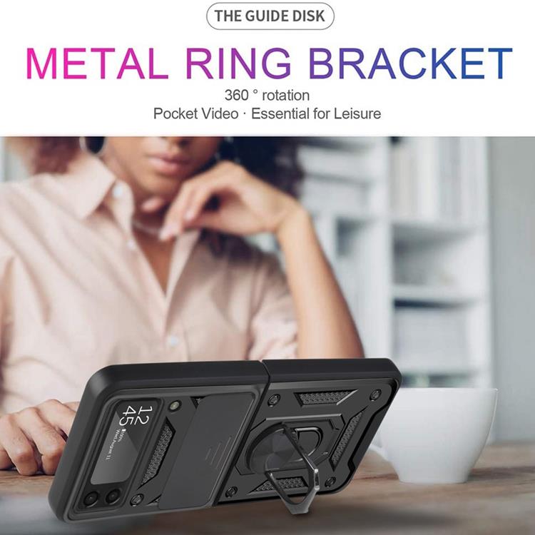 A-One Brand - Galaxy Z Flip 4 Skal Ringhållare Kickstand - Svart