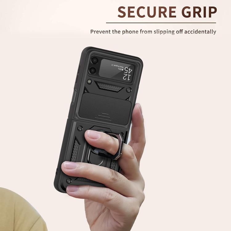 A-One Brand - Galaxy Z Flip 4 Skal Ringhållare Kickstand - Svart