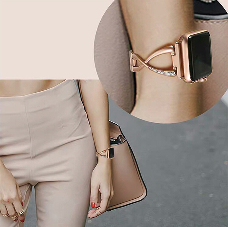 A-One Brand - Armband kompatibelt med Apple Watch 2/3/4/5/6/7/SE (38/40/41mm) - Rosa Guld