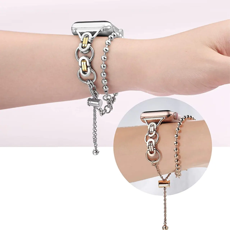 A-One Brand - Apple Watch 2/3/4/5/6/7/SE (38/40/41mm) Armband Metal Pearls - Rosa Guld