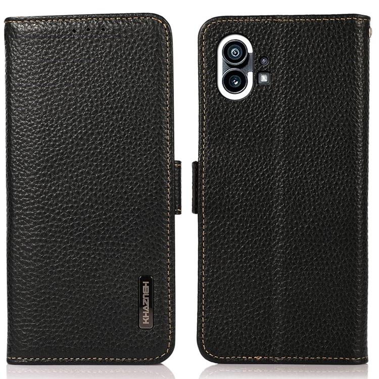 KHAZNEH - KHAZNEH Nothing Phone 1 Plånboksfodral Äkta Läder - Svart