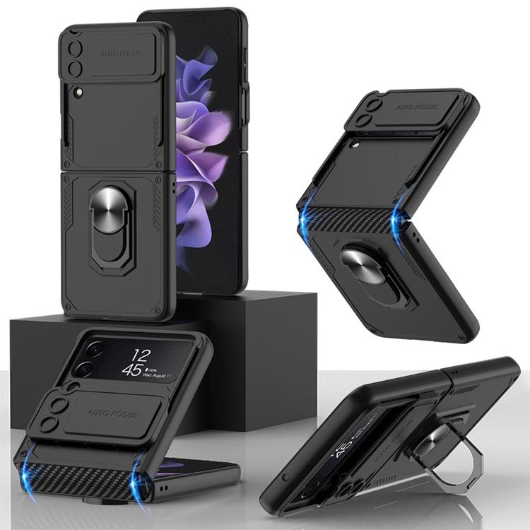 GKK - GKK Galaxy Z Flip 4 Skal Ringhållare Armor Kickstand - Svart