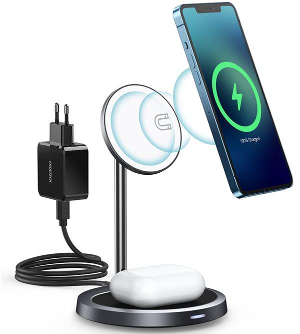 UTGÅTT - Choetech Magsafe 2in1 Magnetic Holder Qi Wireless Charger - Grå