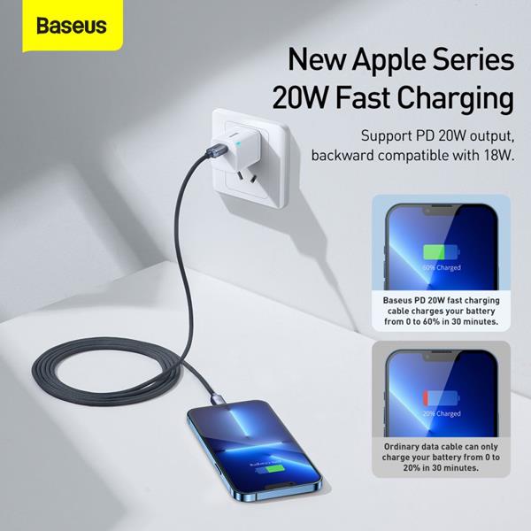 BASEUS - Baseus Crystal Shine USB-C Till Lightening Kabel PD 20W 200cm - Svart