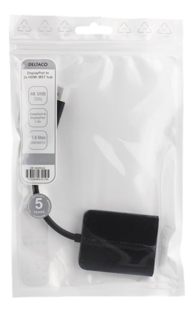 Deltaco - Deltaco DisplayPort - 2xHDMI MST-hubb - Svart