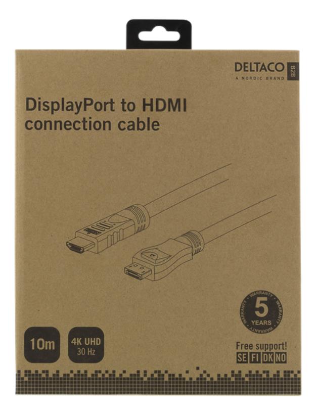 Deltaco - Deltaco DisplayPort till HDMI Kabel, 10m - Svart