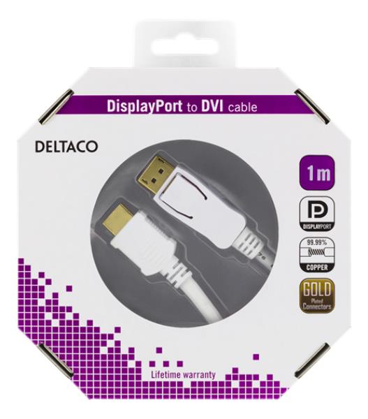Deltaco - Deltaco Displayport till HDMI MonitorKabel 1m - Vit