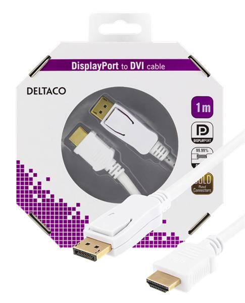 Deltaco - Deltaco Displayport till HDMI MonitorKabel 1m - Vit