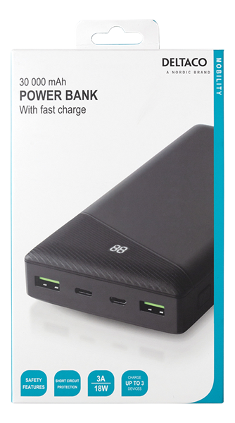 Deltaco - DELTACO Powerbank 30000 mAh - Svart