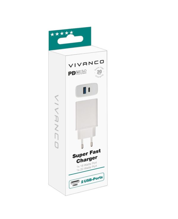 Vivanco - Vivanco Snabb 1xUSB-C PD / USB-A Hemladdare 20W Vit