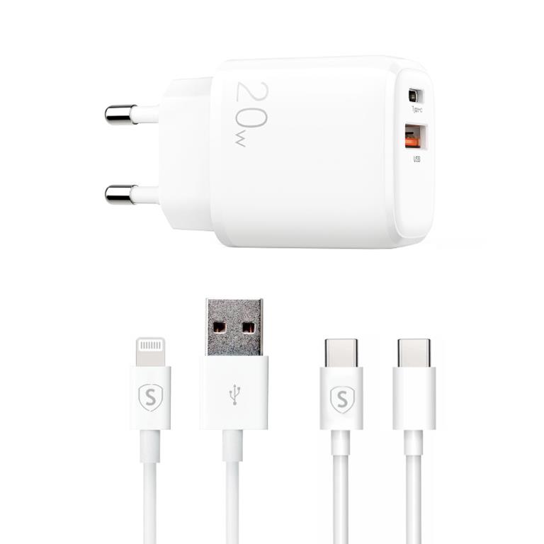 SiGN - SiGN Snabbladdare 3.5A 20W, USB-C & Lightning Kabel, 1m