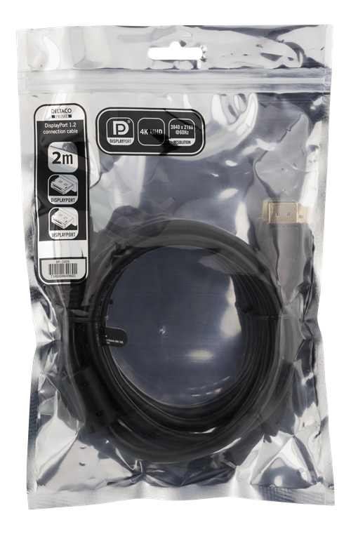 Deltaco - DELTACO PRIME DisplayPort monitorkabel, 2m - Svart