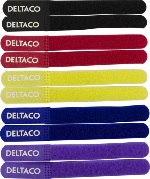 Deltaco - DELTACO kabelsorteringskit, kardborrband i olika färger 10-pack