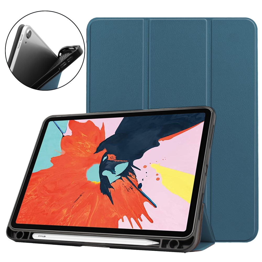 A-One Brand - Fodral iPad Air 10.9 (2020) med Pennhållare Litchi Skin - Petrolblå