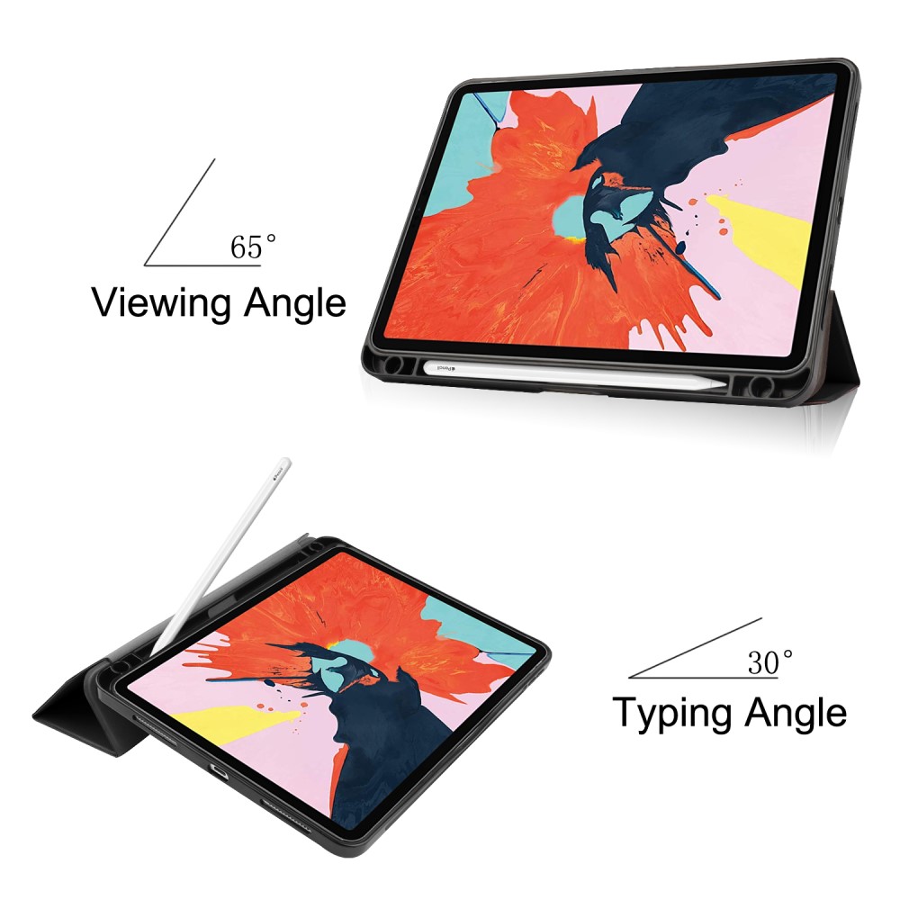 A-One Brand - Fodral iPad Air 4 10.9 (2020) med Pennhållare Litchi Skin - Svart