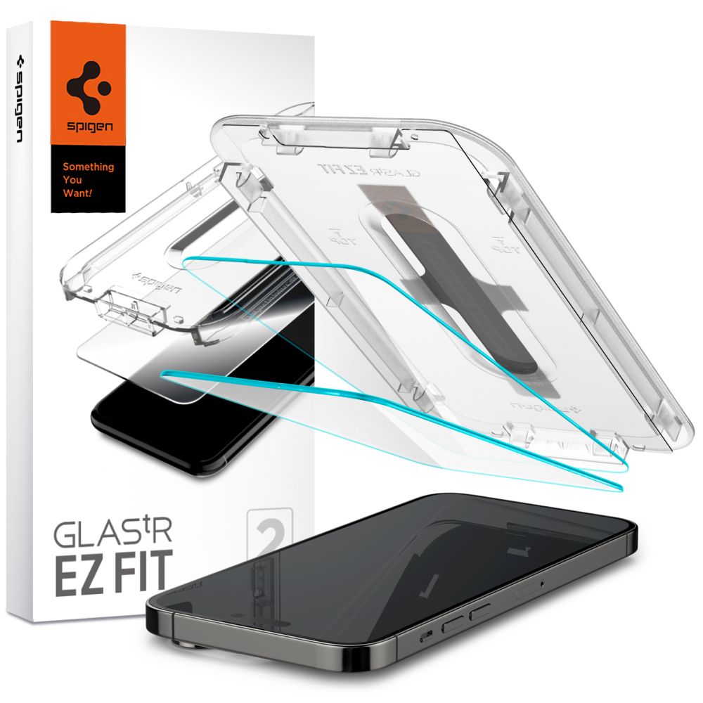 Spigen - Spigen iPhone 14 Pro Skärmskydd i Härdat Glas Ez-Fit 2-Pack - Clear
