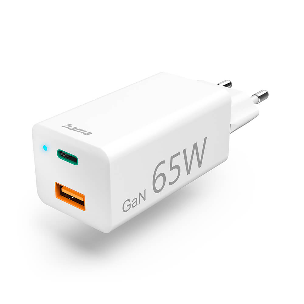 Hama - HAMA Laddare 220V GaN USB-C/A PD 65W - Vit