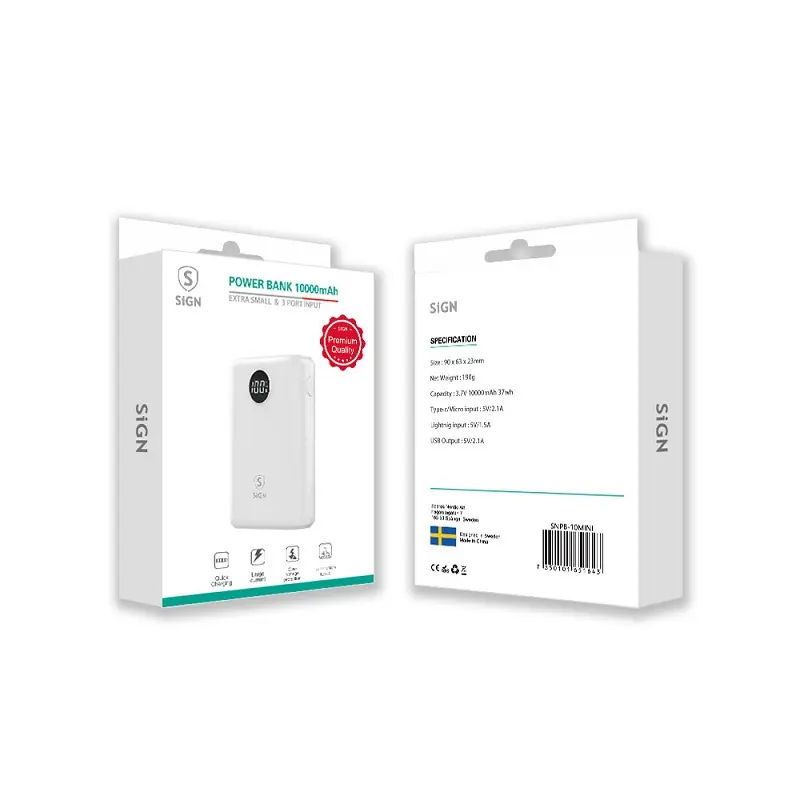 SiGN - SiGN Mini Q.C Powerbank med Display 10.000mAh - Vit