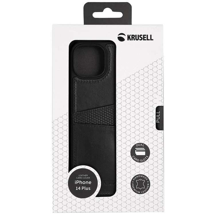 Krusell - KRUSELL iPhone 14 Plus Skal Korthållare Äkta Läder - Svart