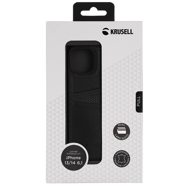 Krusell - KRUSELL iPhone 14 Skal Korthållare Äkta Läder - Svart