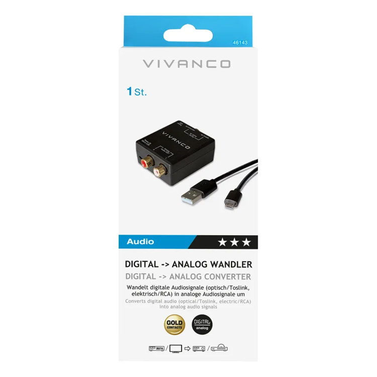 Vivanco - Vivanco Digital/Analog Omvandlare, Toslink-RCA - Svart