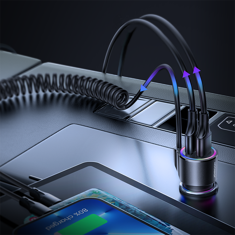 Joyroom - Joyroom 3in1 Billaddare 2x USB Till Lightning Kabel 1.5m 17W - Svart