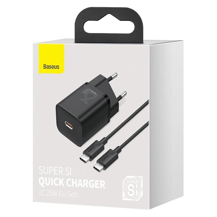 BASEUS - Baseus EU Super Väggladdare USB-C Kabel 1m 25W - Svart