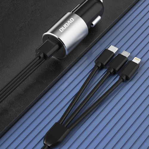 UTGATT1 - Dudao Billaddare 3in1 Micro USB-C Lightning Kabel 100 cm - Svart