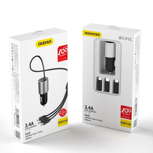 Dudao - Dudao Billaddare 3in1 Micro USB-C Lightning Kabel 100 cm - Svart