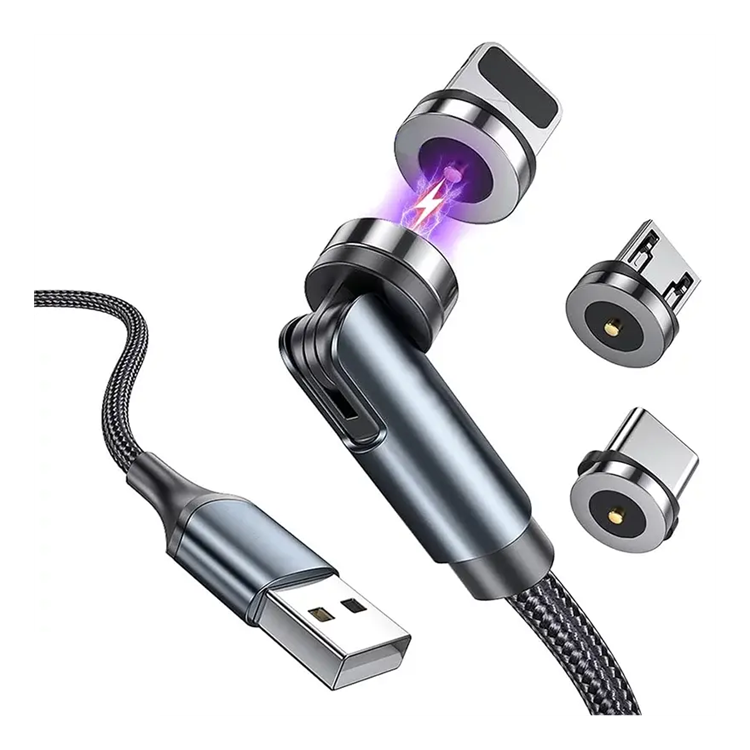 Deltaco - Deltaco 3in1 microUSB Typ-C Lightning Kabel 1.2m Magnet - Svart