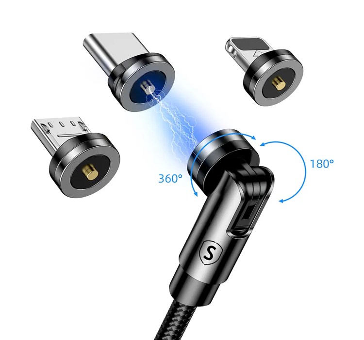 Deltaco - Deltaco 3in1 microUSB Typ-C Lightning Kabel 1.2m Magnet - Svart