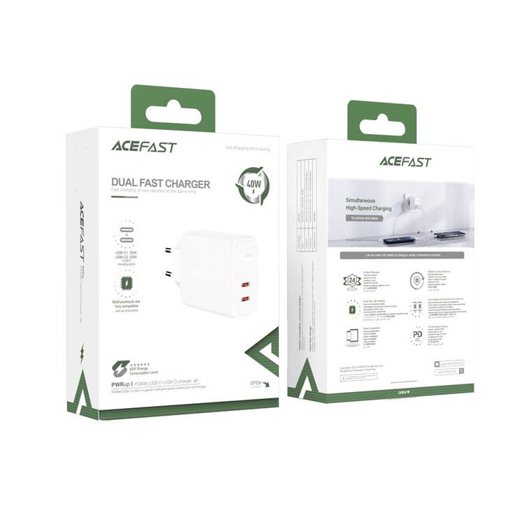 Acefast - Acefast PD Väggladdare 40W 2 x Typ-C - Vit