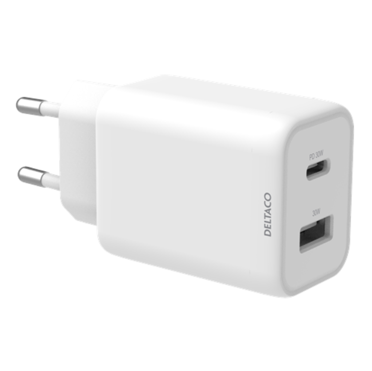 Deltaco - Deltaco Power Väggladdare USB-A Till USB-C 30 W - Vit