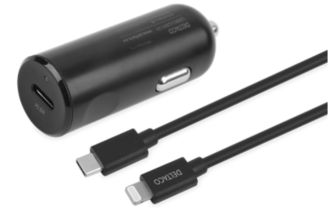 Deltaco - Deltaco Billaddare 20W USB-C Med USB-C Till Lightning Kabel 1m - Svart