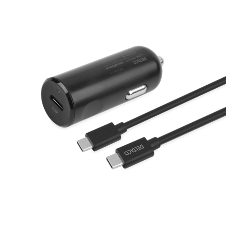 Deltaco - Deltaco USB-C Billaddare 20 W till USB-C Kabel 1m - Svart