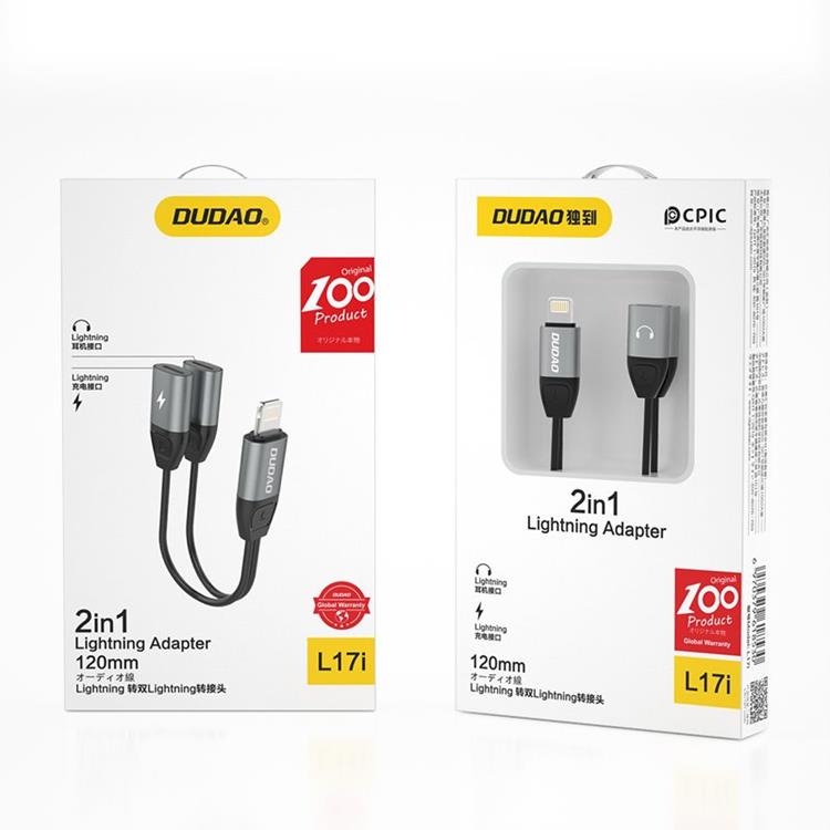 Dudao - Dudao 2in1 Adapter Lightning För Musik - Grå