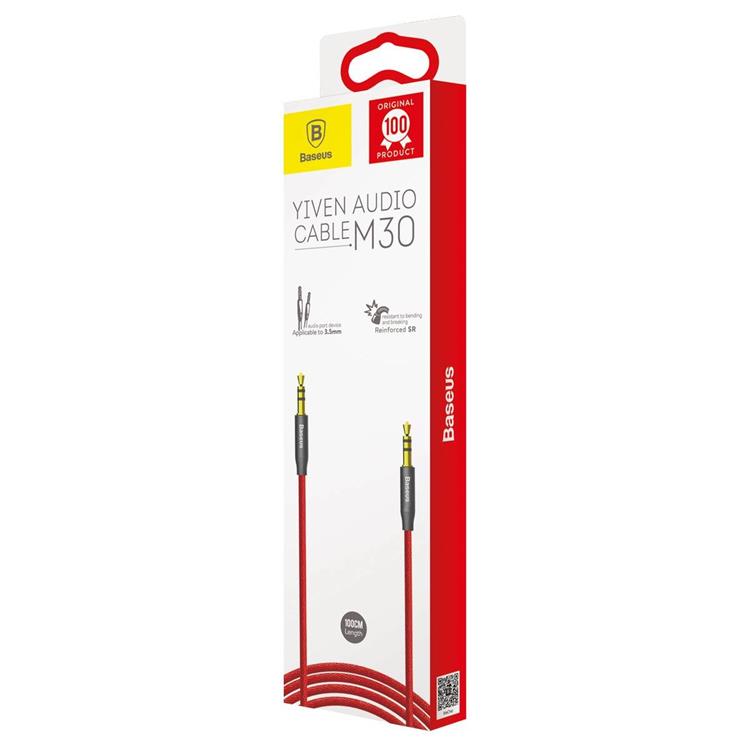 UTGÅTT - Baseus M30 Audio AUX Kabel 3.5 mm Mini Jack 1.5m - Röd/Svart