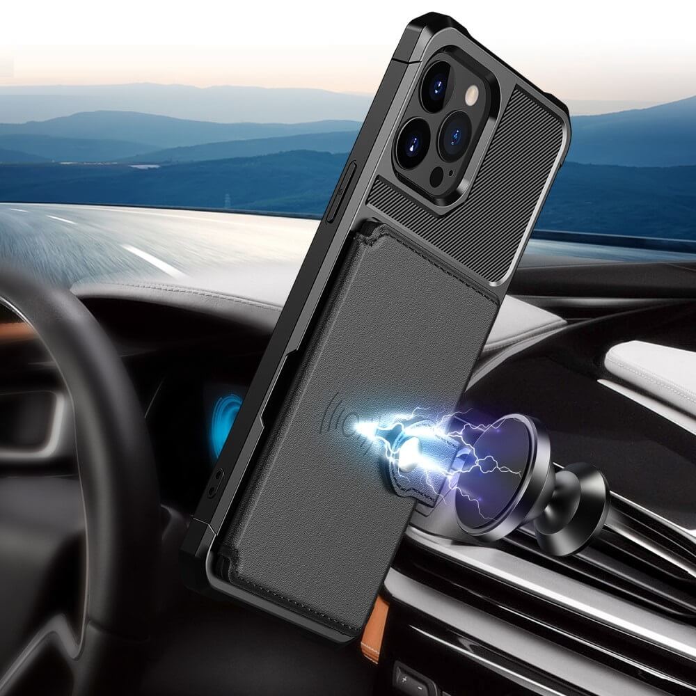 A-One Brand - Magnetisk Mobilskal med kortplatser iPhone 13 Pro - Svart