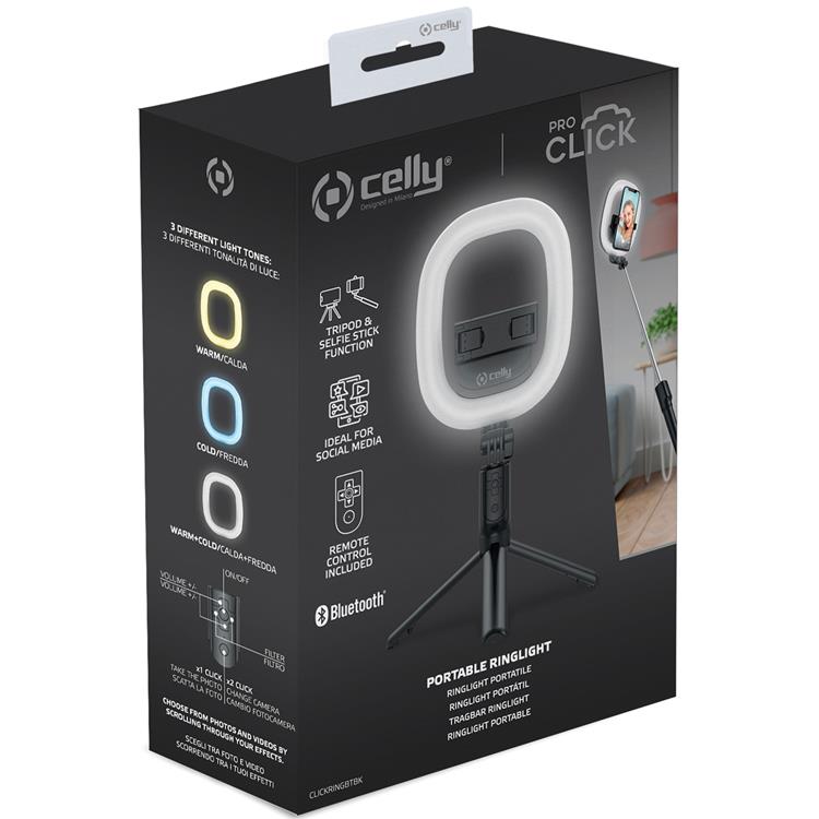 Celly  - CELLY CLICKRINGBT Ringlampa med Tripod / Selfiestick